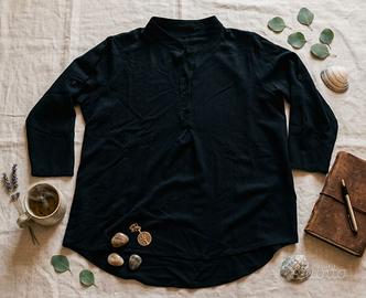Camicia Nera Coreana Elegante e Comoda