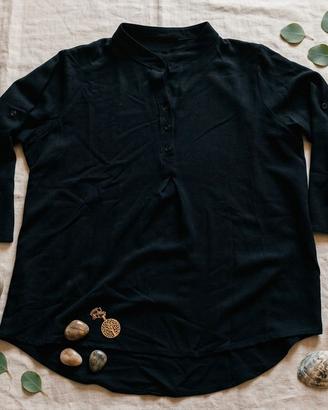 Camicia Nera Coreana Elegante e Comoda