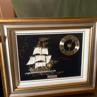 Quadro con Orologio Vintage-Veliero in Rilievo