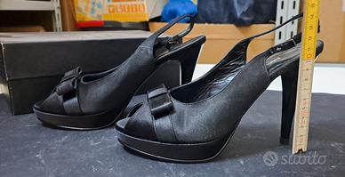Scarpe raso nero tacco 10 mis 38