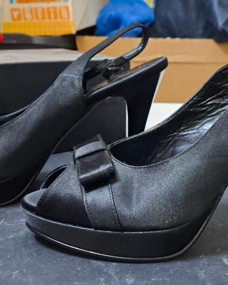 Scarpe raso nero tacco 10 mis 38