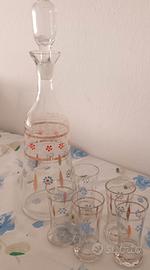 Set Liquore Vintage Vetro: Bottiglia + 5 Bicchie