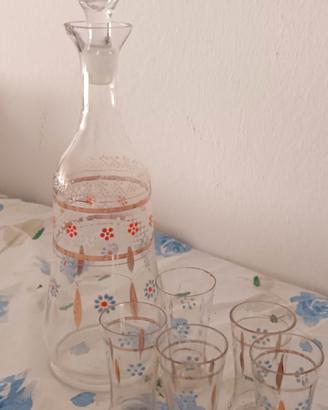 Set Liquore Vintage Vetro: Bottiglia + 5 Bicchie