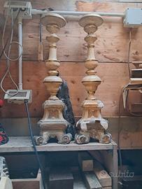 coppia di candelabri di chiesa  in legno 