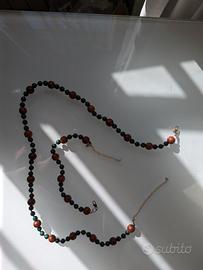 Set collana e bracciale vera malachite e legno