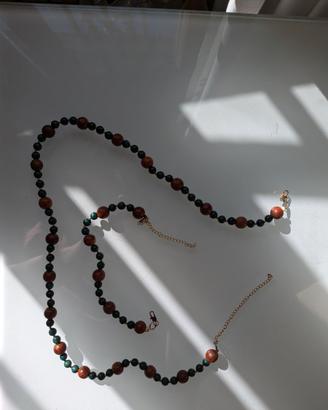Set collana e bracciale vera malachite e legno