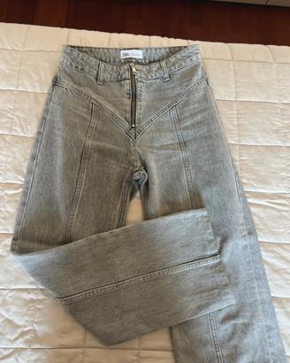 Zara jeans donna, vita alta, fondo ampio cotone