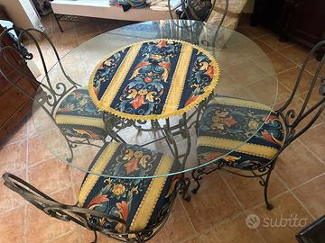 Tavolo cristallo e ferro battuto