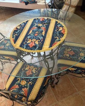 Tavolo cristallo e ferro battuto