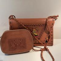 Borsa e pochette sarda in pelle vintage anni 60