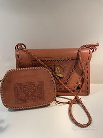 Borsa e pochette sarda in pelle vintage anni 60