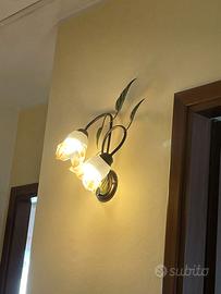 3 applique da parete 2 luci ferro battuto e vetro 