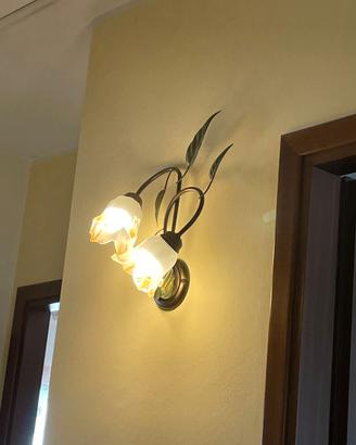 3 applique da parete 2 luci ferro battuto e vetro 