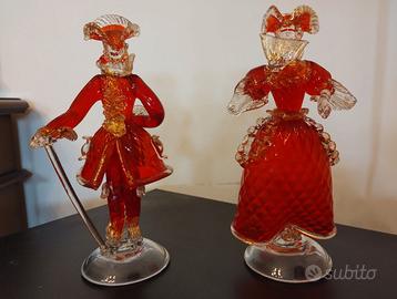 Coppia statuine da collezione  in vetro di Murano.