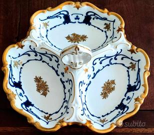 Antipastiera a tre scomparti bordo dorato Vintage