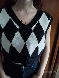 Gilet  maglia a rombi bianchi e neri di Terranova