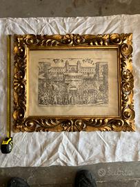 Quadro antico con stampa storica in cornice barocc