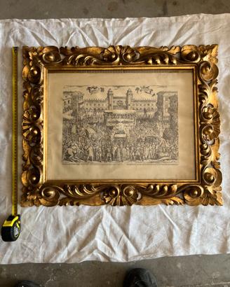 Quadro antico con stampa storica in cornice barocc