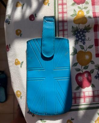 Custodia azzurra per cellulare con bandiera UK – V