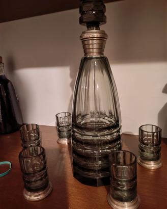 "Rarissimo Set Liquore Art Déco in Cristallo Fumé
