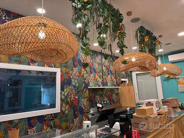 Lampadario con luce,  in bambu’  da soffitto