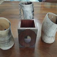 Portapenne artigianali in corno/ legno con intarsi