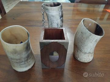 Portapenne artigianali in corno/ legno con intarsi