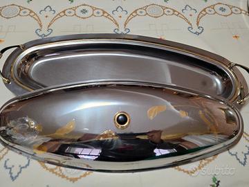 Vassoio chantall in acciaio e oro18-20 24k vintage