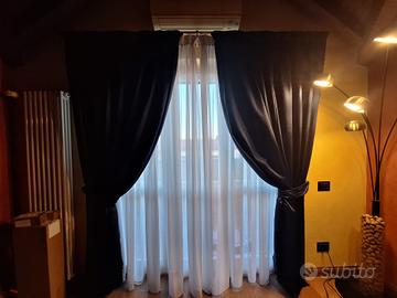 Tende complete blu e bianche con bastone