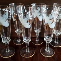 Sei Calici Vetro con Decoro Fiori Anni 60