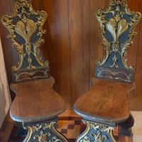 Sedie a sgabello d'epoca in legno antico
