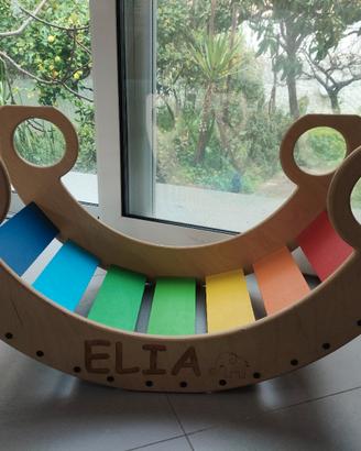 Rainbow Rocker artigianale in legno + scivolo/arra