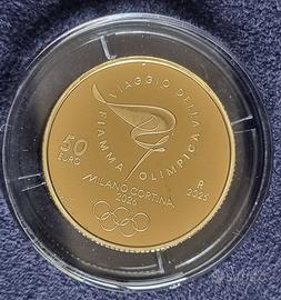 Moneta oro 50 € Olimpiadi 2026– Viaggio d. Fiamma