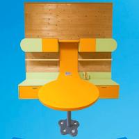 Libreria arancio/verde con penisola L 300 cm