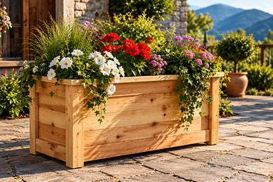 Fioriera artigianale in legno massello – 90 × 30 ×