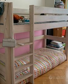 Letto sopraelevato legno massiccio, bimbi/ragazzi