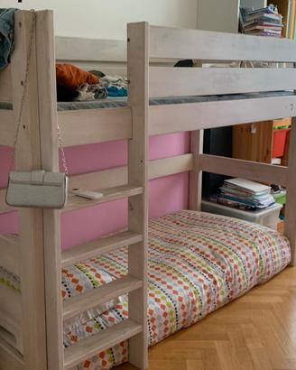 Letto sopraelevato legno massiccio, bimbi/ragazzi