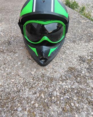 Casco Cross e Mascherina Qtech (Verde/Nero)