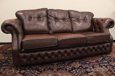Divano 3 posti Chesterfield club in pelle marrone