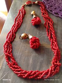 parure Collana orecchini vintagerosso corallo 