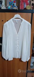 camicia da donna bianca con pois 