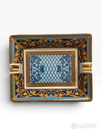 Posacenere Vintage in Ceramica Decorata Oro e Blu