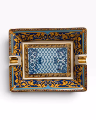 Posacenere Vintage in Ceramica Decorata Oro e Blu