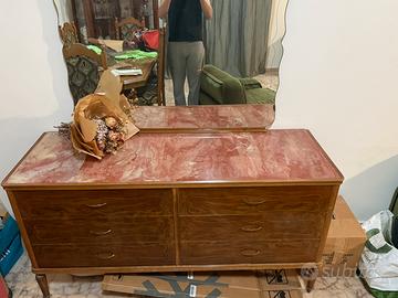 Comò con Specchiera e Top in Marmo Rosso