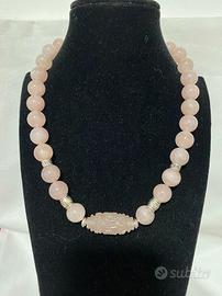 Collana particolare in Quarzo Rosa diametro 14 mm