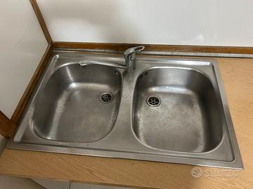 Lavello doppio in acciaio + miscelatore e raccordi