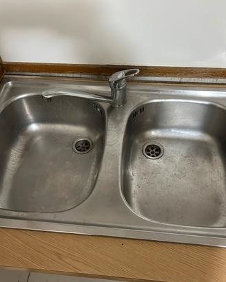 Lavello doppio in acciaio + miscelatore e raccordi