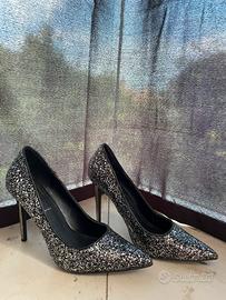 Décolleté glitter nere e argento - taglia 39,