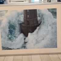 Grande quadro faro con mare in tempesta