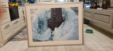 Grande quadro faro con mare in tempesta